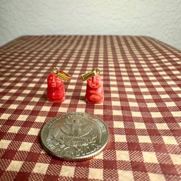 NEW 2 Genuine Coral Happy Buddhas on 2 Gold Tone Chain - Picture 4 of 4